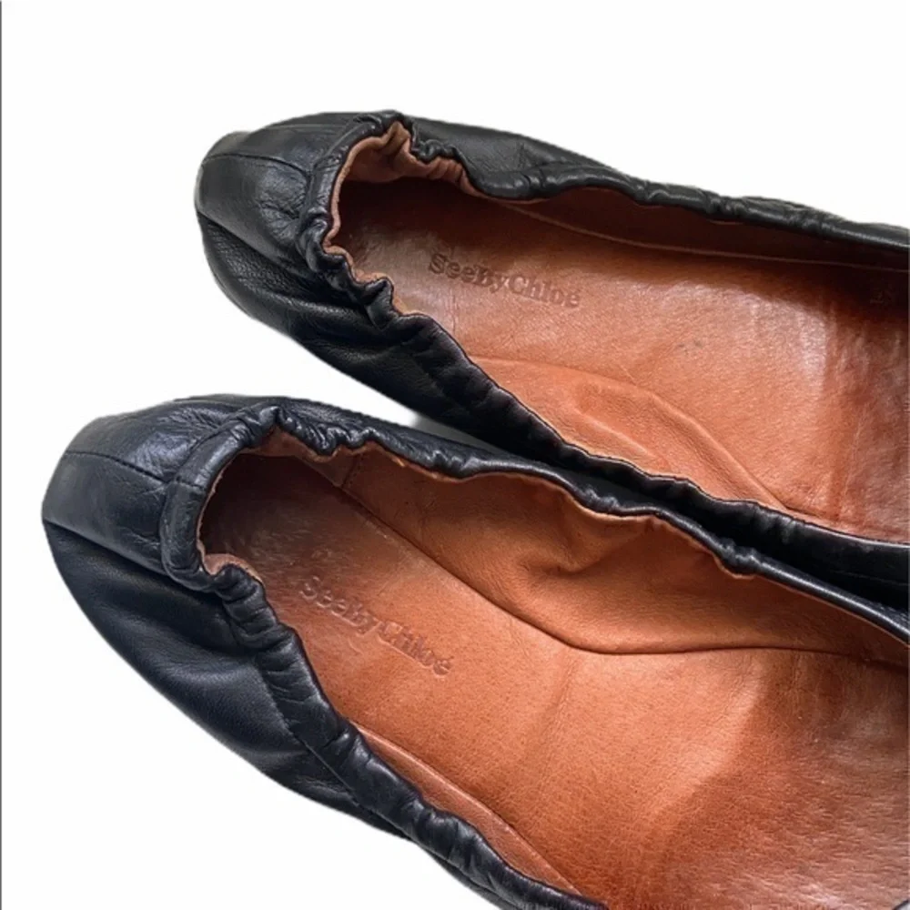 See By Chloe Clara Zipper Bow Black‎ Leather Ballet Flats